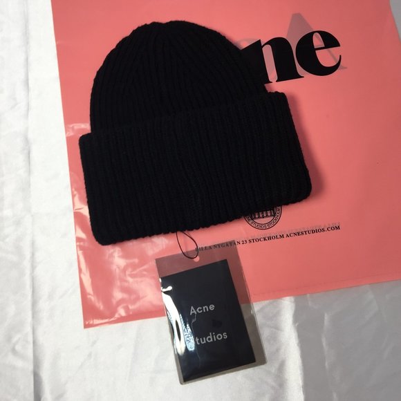 Acne Studios Pansy N Face Wool Beanie Black - Picture 2 of 5